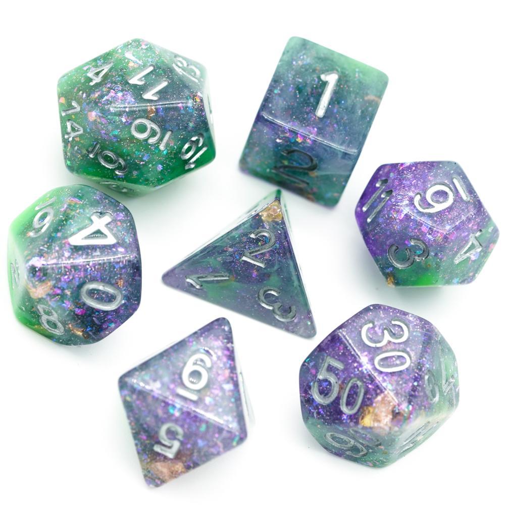 7Pcs/Set Purple/Green DND Dice with Colorful Glitter D&amp;D Dice Polyhedral Games Dice Set for Table Games MTG RPG - Mini Megastore