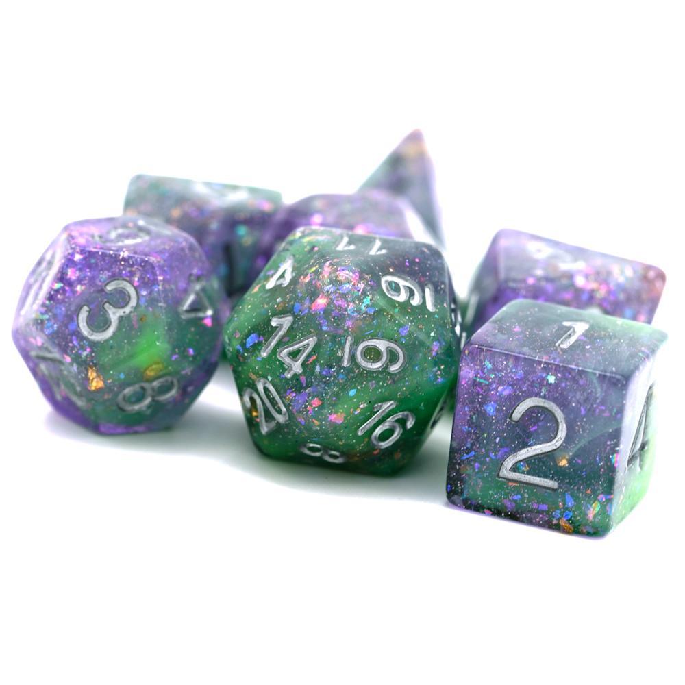 7Pcs/Set Purple/Green DND Dice with Colorful Glitter D&amp;D Dice Polyhedral Games Dice Set for Table Games MTG RPG - Mini Megastore