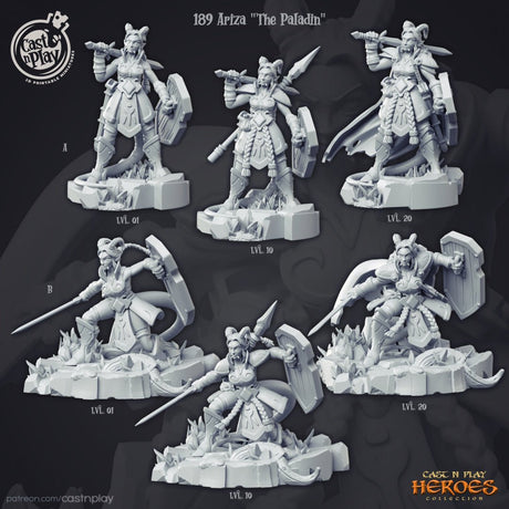 Artza The Paladin - Female Tiefling Paladin Miniature at multiple levels - Mini Megastore