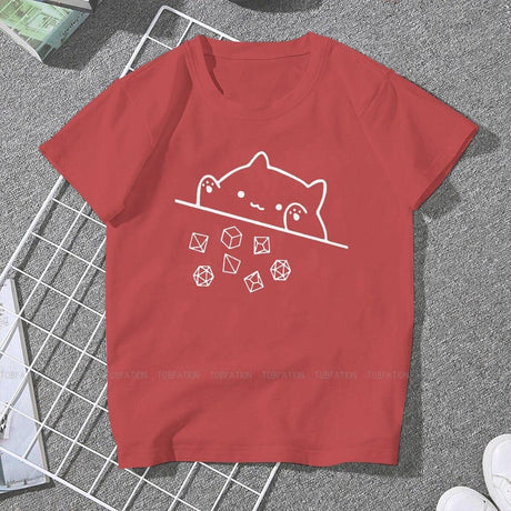 Cat Throwing Dice Women Clothing DnD Graphic Female Tshirts - Mini Megastore