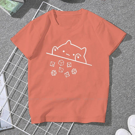 Cat Throwing Dice Women Clothing DnD Graphic Female Tshirts - Mini Megastore