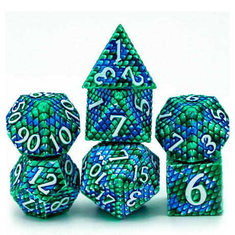 Cusdie Dragon Scale Metal D&amp;D Dice, 7 Pcs DND Dice, Polyhedral Dice Set, for Role Playing Game MTG Pathfinder - Mini Megastore