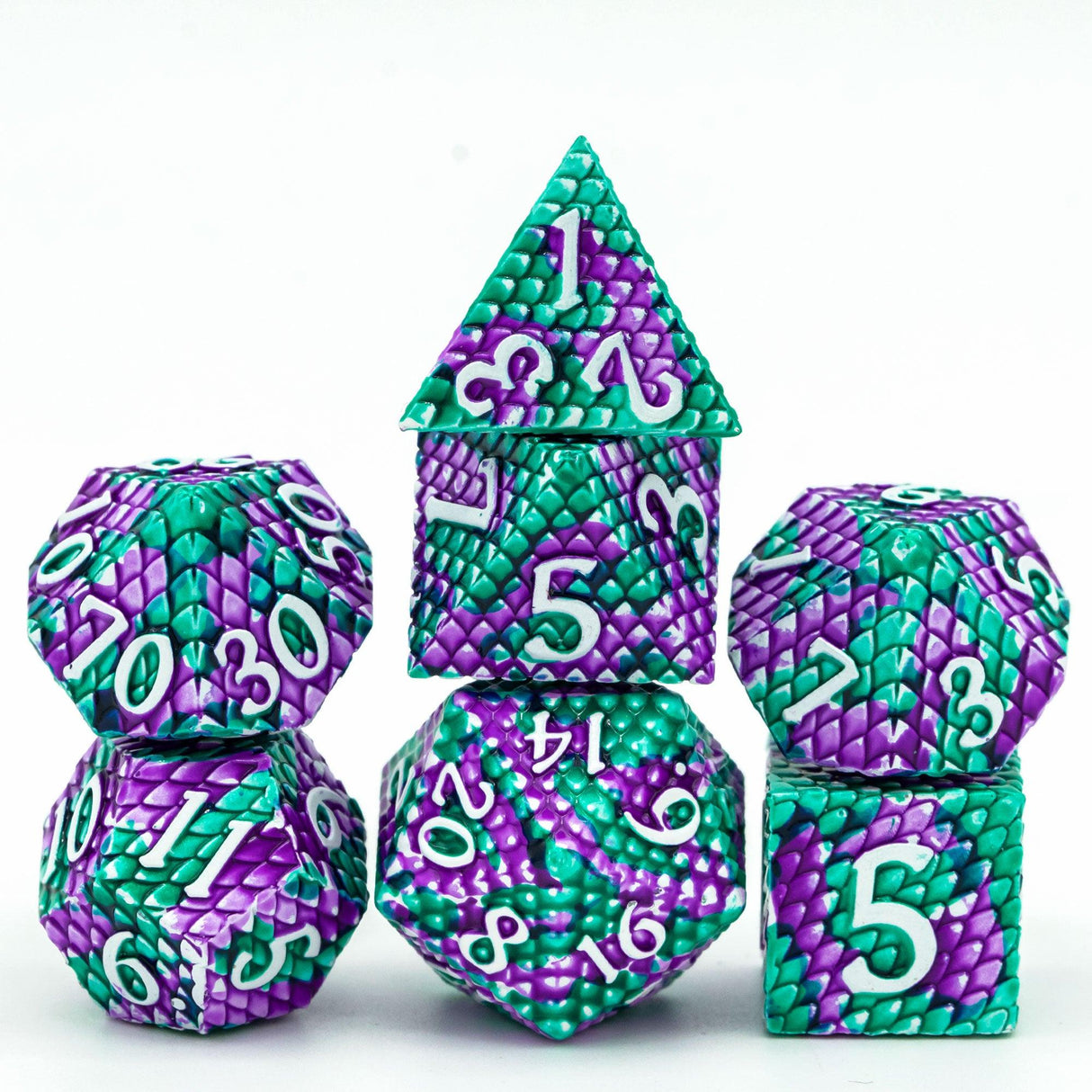 Cusdie Dragon Scale Metal D&amp;D Dice, 7 Pcs DND Dice, Polyhedral Dice Set, for Role Playing Game MTG Pathfinder - Mini Megastore