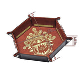 D&D Dice Tray PU Leather Hexagon Dice Holder Printed with Beholder Portable and Foldable Dice Rolling Mat - Mini Megastore