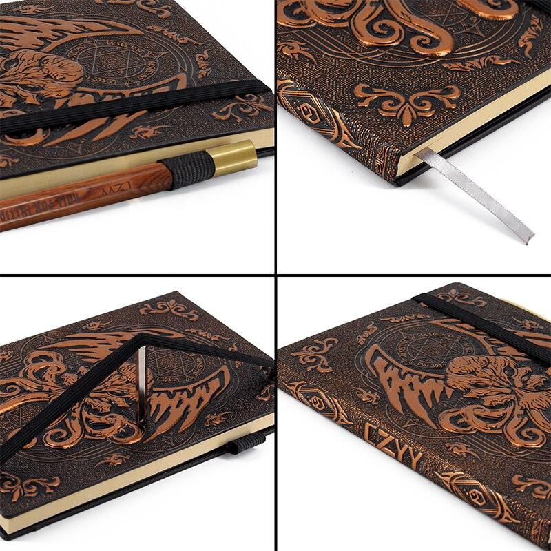 DND Campaign Journal with 3D Cthulhu Embossed Leather Cover - 200 Blank Pages A5 Notebook Great RPG Notepad for GM & Player - Mini Megastore