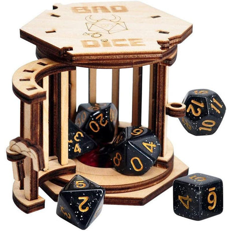 DND Dice Jail Prison with Polyhedral Dice Set Wood Cage for Your Bad Dice - Mini Megastore