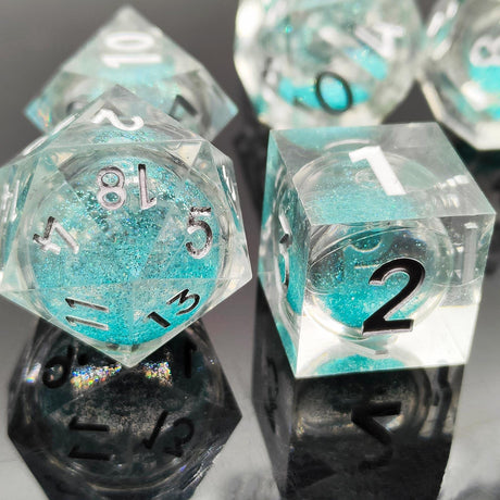 DND Dice Set Clear Liquid Quicksand Dice Set Dungeons &amp; Dragons Polyhedron Resin Dice Cosplay Dice Set Blue Black Dice 7pcs/Set - Mini Megastore