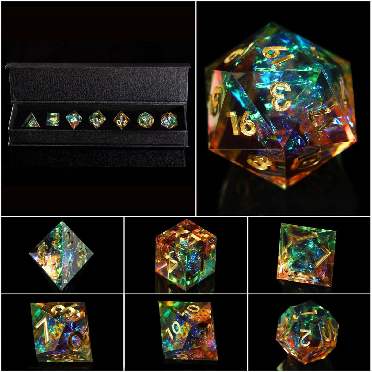 DND Dice Set Handmade Resin Polyhedral Dice Set Sharp Edge for RPG Role Playing Table Games - Mini Megastore