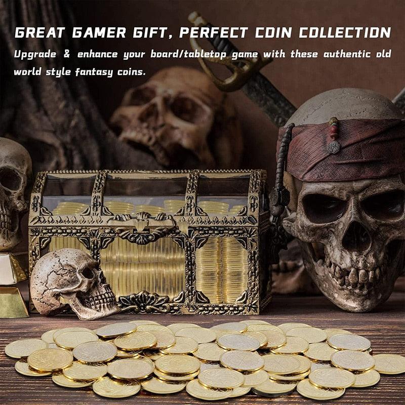 DND Fantasy Coins 50 Antique Gold Metal Treasure Tokens with Leather Pouch - Gaming Loot, Accessories &amp; Props - Mini Megastore