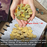 DND Fantasy Coins 50 Antique Gold Metal Treasure Tokens with Leather Pouch - Gaming Loot, Accessories &amp; Props - Mini Megastore