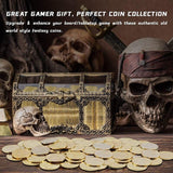 DND Fantasy Coins 50 Antique Gold Metal Treasure Tokens with Leather Pouch - Gaming Loot, Accessories Props - Mini Megastore