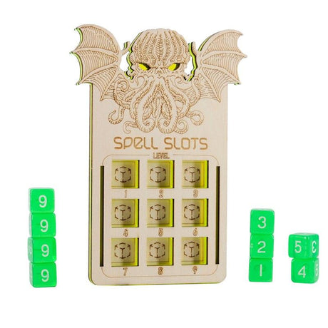 DND Spell Slot Tracker with 9 D6 Wood, Acrylic Laser Cut Dice Spell Counter RPG Gaming Accessories - Mini Megastore