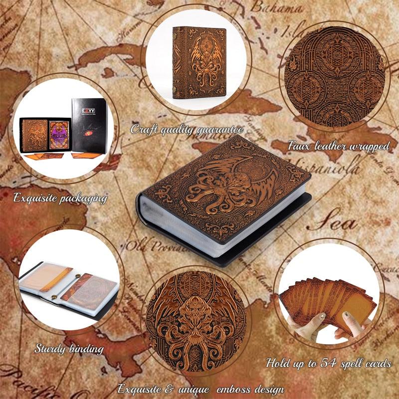 DND Spellcard Holder Cthulhu Embossed Hard Cover Spellbook Deck Case with 54 Blank Cards Tabletop Gaming Accessories - Mini Megastore