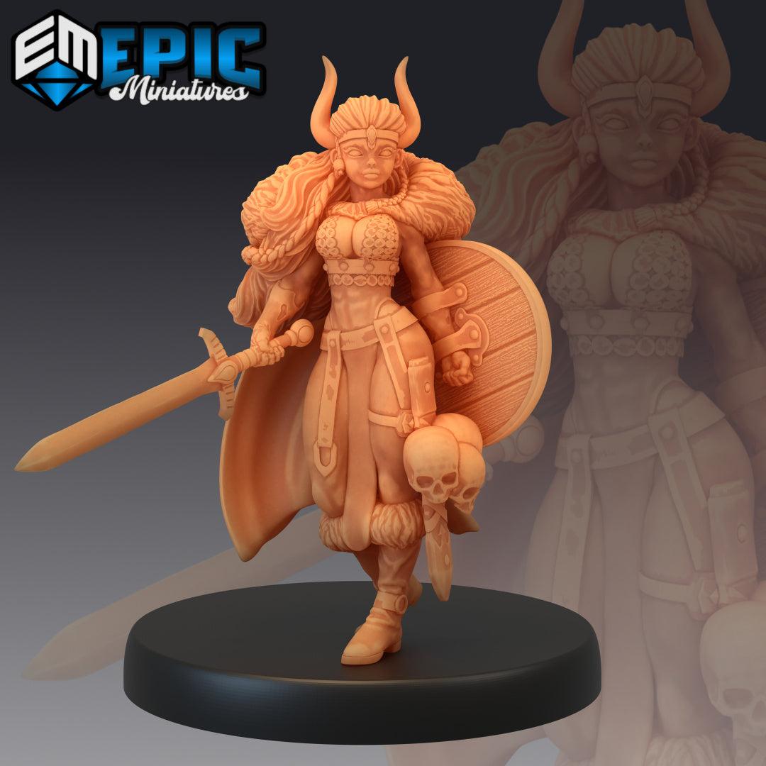 Dwarf - Female Warrior Sword and Shield Miniature - Mini Megastore