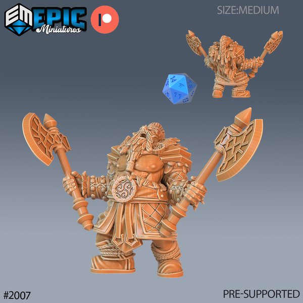 Dwarf - Male Warrior Duel Axe Miniature - Mini Megastore