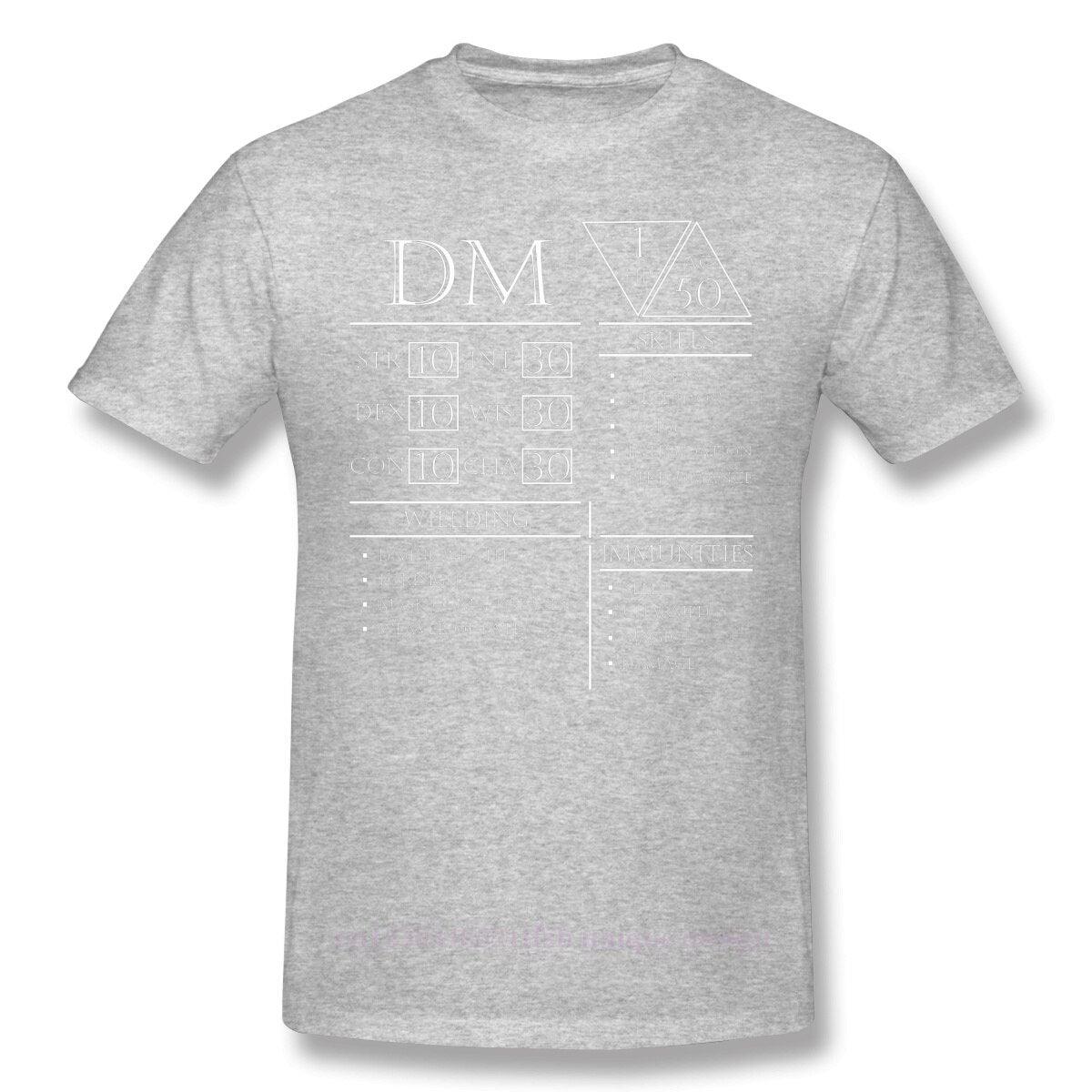 Fashion DM Stats - Character Sheet Clothes Design Dungeon Master Adventure Games Cotton Camiseta Men T-Shirt - Mini Megastore