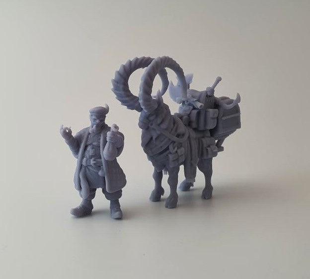 Half-Orc Merchant and Pack Ram Miniature - Mini Megastore