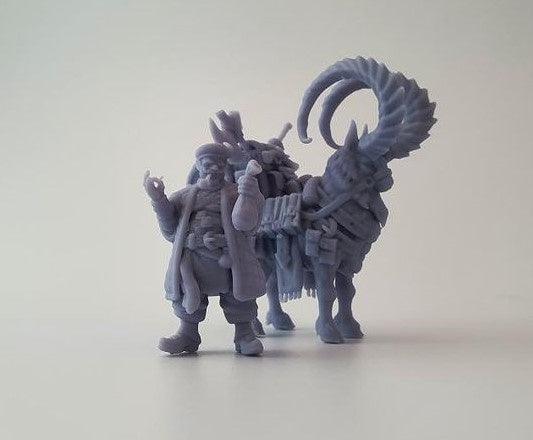 Half-Orc Merchant and Pack Ram Miniature - Mini Megastore