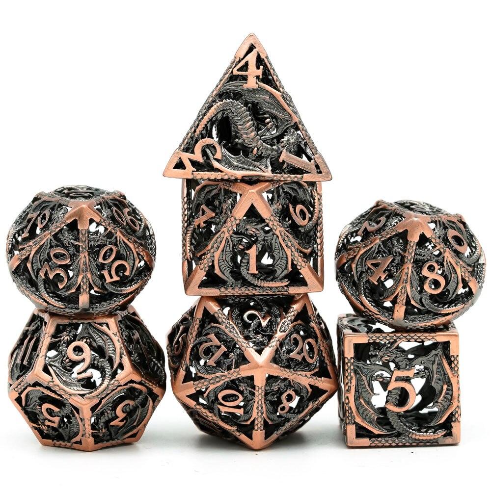Hollow Metal Dice, Flying Dragon D&D Dice, 7 PCs DND Dice, Polyhedral Dice Set, for Role Playing Game MTG Pathfinder - Mini Megastore