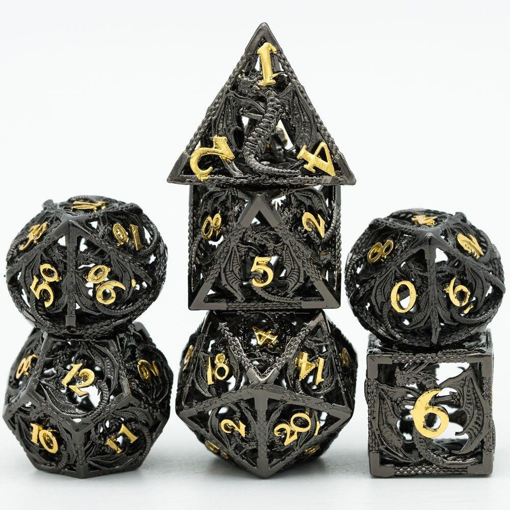 Hollow Metal Dice, Flying Dragon D&D Dice, 7 PCs DND Dice, Polyhedral Dice Set, for Role Playing Game MTG Pathfinder - Mini Megastore