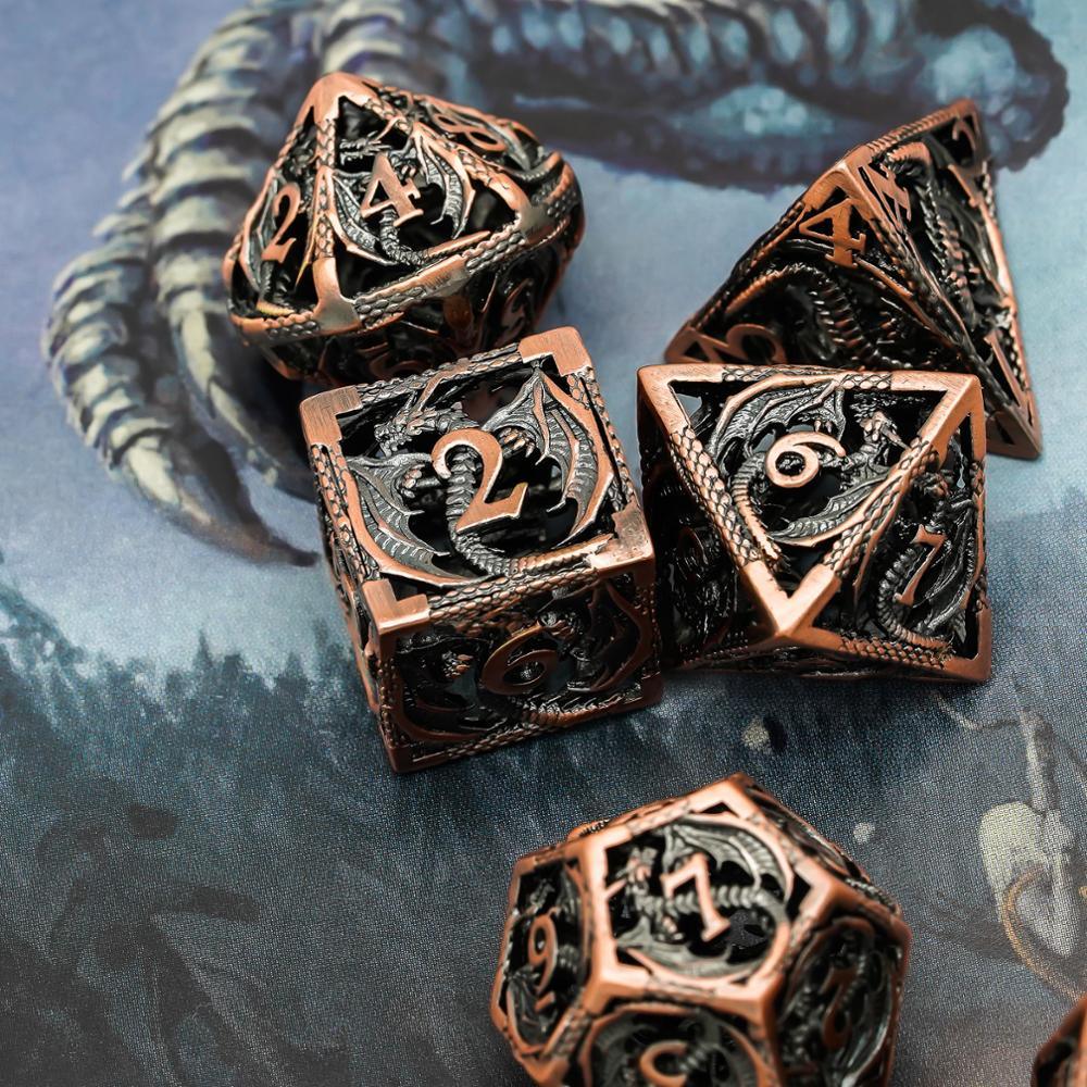 Hollow Metal Dice, Flying Dragon D&D Dice, 7 PCs DND Dice, Polyhedral Dice Set, for Role Playing Game MTG Pathfinder - Mini Megastore