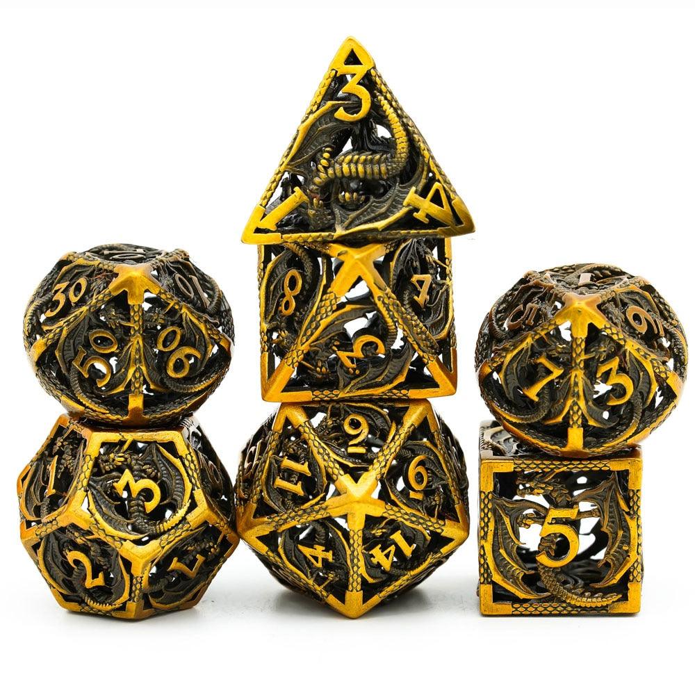 Hollow Metal Dice, Flying Dragon D&D Dice, 7 PCs DND Dice, Polyhedral Dice Set, for Role Playing Game MTG Pathfinder - Mini Megastore