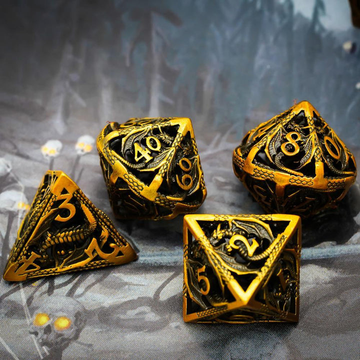 Hollow Metal Dice, Flying Dragon D&D Dice, 7 PCs DND Dice, Polyhedral Dice Set, for Role Playing Game MTG Pathfinder - Mini Megastore