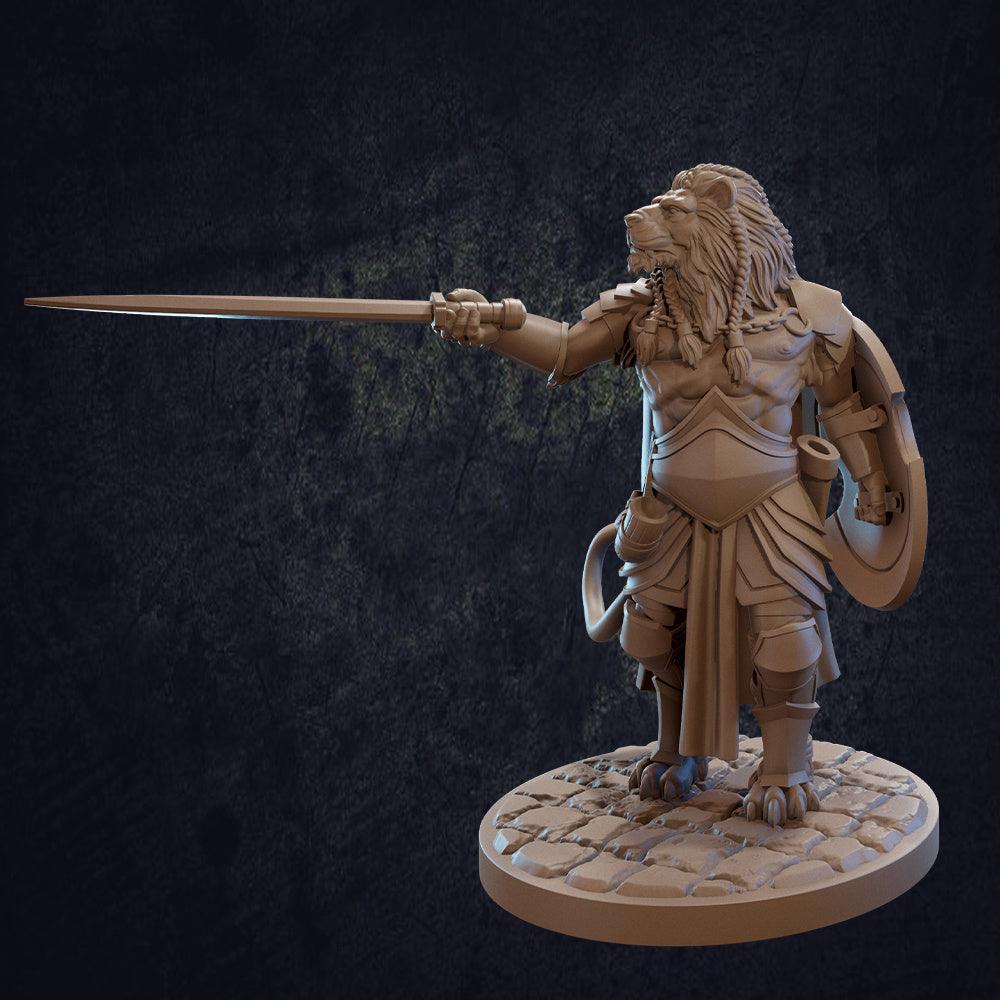 Leonin / Lionfolk Fighter with Sword Miniature - Mini Megastore