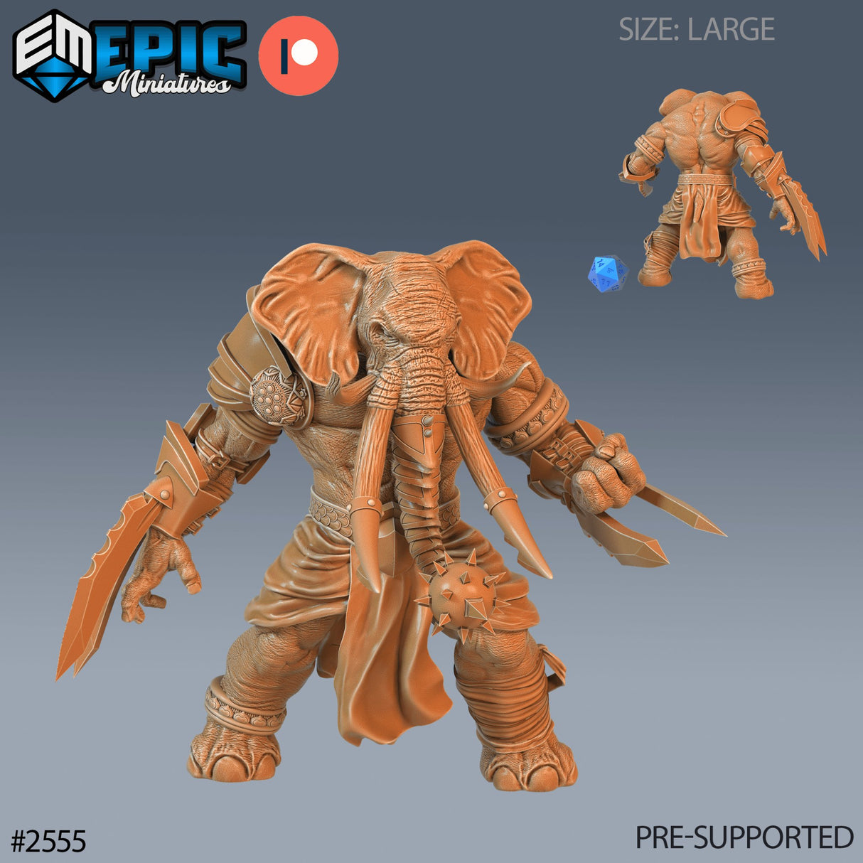 Luxadon / Elephant Folk Barbarian Grappler Miniature - Mini Megastore