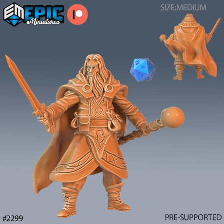 Male Human Wizard with Sword / Bladesinger Miniature - Mini Megastore