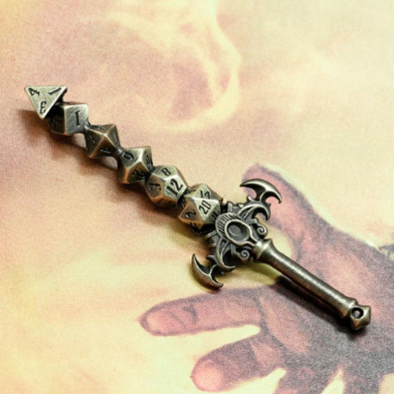 Metal Dice Sword Keychain D4 D6 D8 D10 D12 D20 Creative Design Durable Metal Alloy for DND Role Playing Games Pop Toy Gift - Mini Megastore