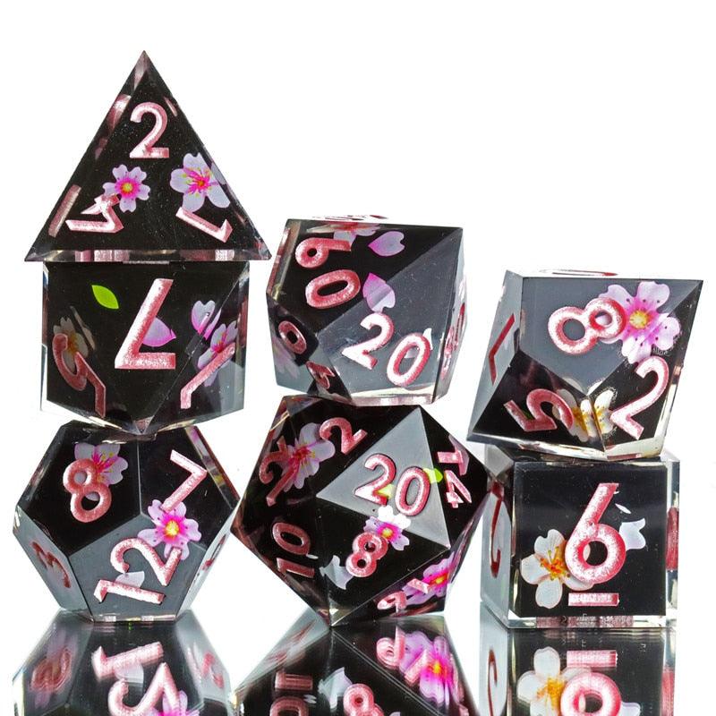 MINI PLANET New Design Layered Dice With Stickers Sakura Night DND Dice Set Polyhedral Resin Dice RPG MTG D&amp;D D20 Dice Games - Mini Megastore