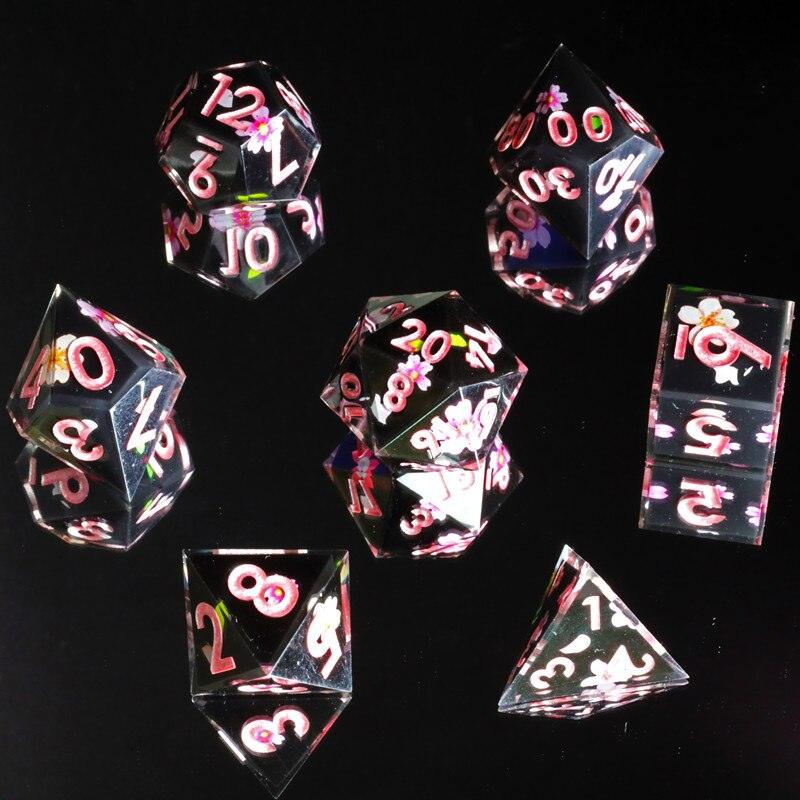 MINI PLANET New Design Layered Dice With Stickers Sakura Night DND Dice Set Polyhedral Resin Dice RPG MTG D&amp;D D20 Dice Games - Mini Megastore