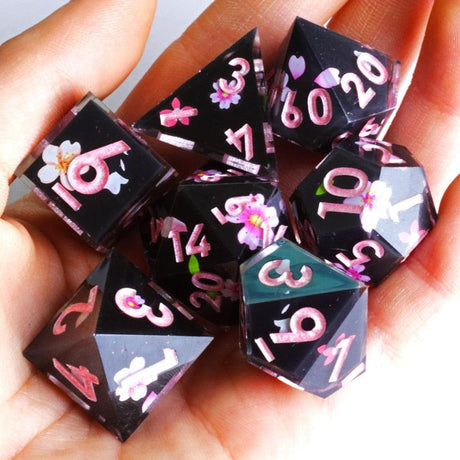 MINI PLANET New Design Layered Dice With Stickers Sakura Night DND Dice Set Polyhedral Resin Dice RPG MTG D&amp;D D20 Dice Games - Mini Megastore