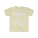 "Nerds are dicy at best" Unisex Softstyle T-Shirt - Mini Megastore