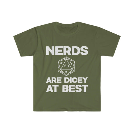 "Nerds are dicy at best" Unisex Softstyle T-Shirt - Mini Megastore