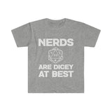 "Nerds are dicy at best" Unisex Softstyle T-Shirt - Mini Megastore