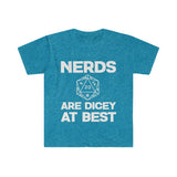 "Nerds are dicy at best" Unisex Softstyle T-Shirt - Mini Megastore