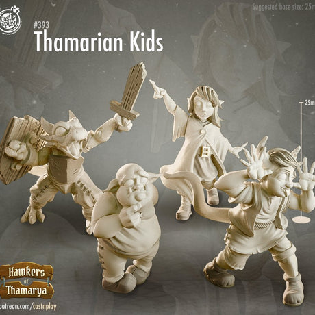 Thamarian Kids - Orc, Dragonborn, Tiefling and elf Children Miniatures - Mini Megastore