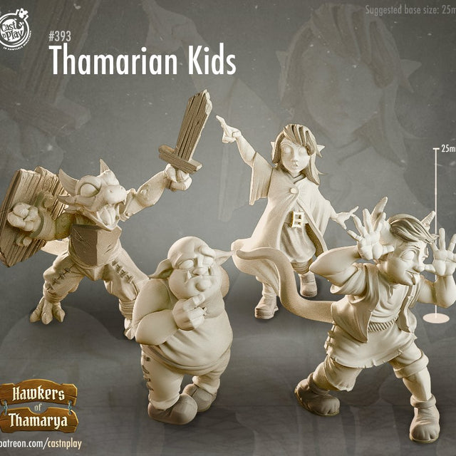 Thamarian Kids - Orc, Dragonborn, Tiefling and elf Children Miniatures - Mini Megastore