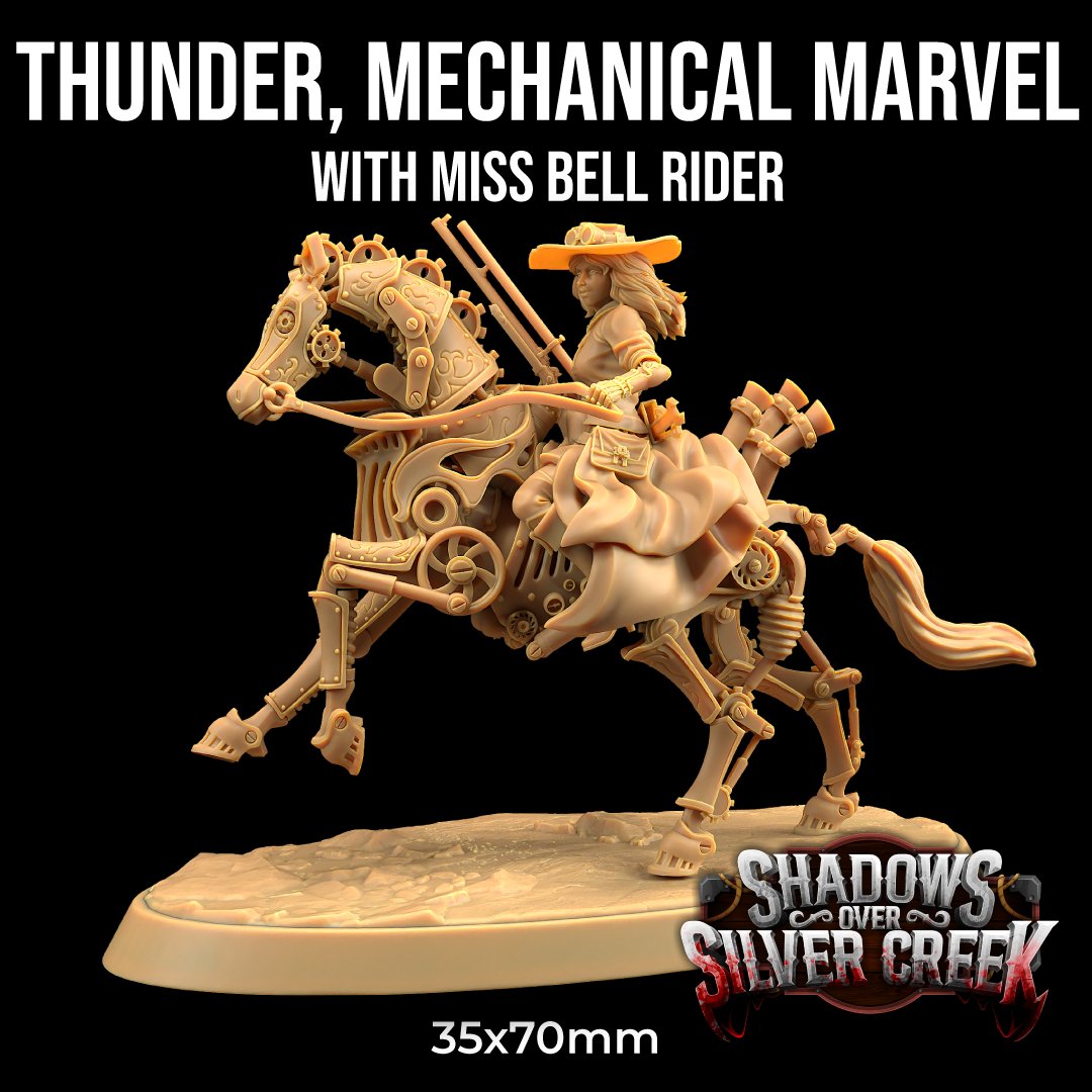 Thunder, Mechanical Marvel & Ms Bell - Clockwork / Robot Horse Artificer Gunslinger Miniature - Mini Megastore