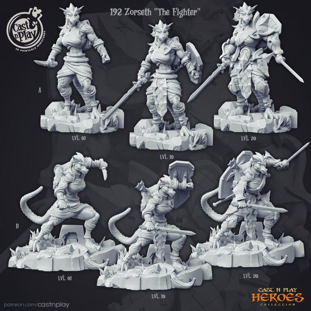 Zorseth The Fighter - Female Dragonborn Fighter Miniature at multiple levels - Mini Megastore